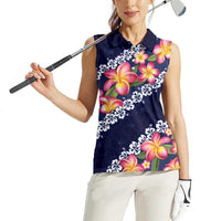 Blue Polynesia Women Sleeveless Polo Shirt Plumeria With Hibiscus Pattern Tropical Vibes