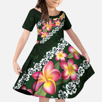 Green Polynesia Family Matching Short Sleeve Bodycon Dress and Hawaiian Shirt Plumeria With Hibiscus Pattern Tropical Vibes LT14 Daughter's Dress Green - Polynesian Pride
