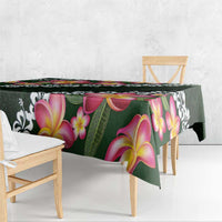 Green Polynesia Tablecloth Plumeria With Hibiscus Pattern Tropical Vibes