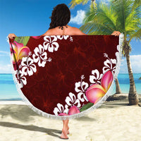 Oxblood Polynesia Beach Blanket Plumeria With Hibiscus Pattern Tropical Vibes