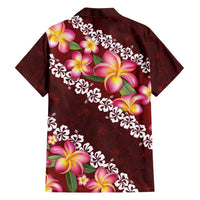 Oxblood Polynesia Family Matching Long Sleeve Bodycon Dress and Hawaiian Shirt Plumeria With Hibiscus Pattern Tropical Vibes LT14 - Polynesian Pride