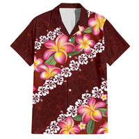 Oxblood Polynesia Family Matching Short Sleeve Bodycon Dress and Hawaiian Shirt Plumeria With Hibiscus Pattern Tropical Vibes LT14 Dad's Shirt - Short Sleeve Oxblood - Polynesian Pride