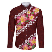 Oxblood Polynesia Family Matching Short Sleeve Bodycon Dress and Hawaiian Shirt Plumeria With Hibiscus Pattern Tropical Vibes LT14 Dad's Shirt - Long Sleeve Oxblood - Polynesian Pride