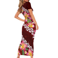 Oxblood Polynesia Family Matching Short Sleeve Bodycon Dress and Hawaiian Shirt Plumeria With Hibiscus Pattern Tropical Vibes LT14 - Polynesian Pride