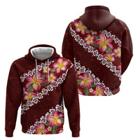 Oxblood Polynesia Hoodie Plumeria With Hibiscus Pattern Tropical Vibes