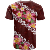 Oxblood Polynesia T Shirt Plumeria With Hibiscus Pattern Tropical Vibes