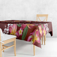 Oxblood Polynesia Tablecloth Plumeria With Hibiscus Pattern Tropical Vibes