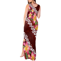 Oxblood Polynesia Tank Maxi Dress Plumeria With Hibiscus Pattern Tropical Vibes