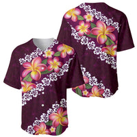 Pink Polynesia Baseball Jersey Plumeria With Hibiscus Pattern Tropical Vibes