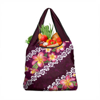 Pink Polynesia Grocery Bag Plumeria With Hibiscus Pattern Tropical Vibes