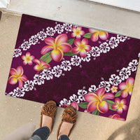 Pink Polynesia Rubber Doormat Plumeria With Hibiscus Pattern Tropical Vibes