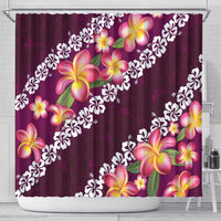 Pink Polynesia Shower Curtain Plumeria With Hibiscus Pattern Tropical Vibes
