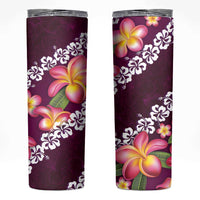 Pink Polynesia Skinny Tumbler Plumeria With Hibiscus Pattern Tropical Vibes