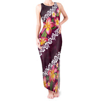 Pink Polynesia Tank Maxi Dress Plumeria With Hibiscus Pattern Tropical Vibes