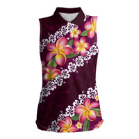 Pink Polynesia Women Sleeveless Polo Shirt Plumeria With Hibiscus Pattern Tropical Vibes