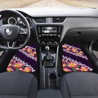 Purple Polynesia Car Mats Plumeria With Hibiscus Pattern Tropical Vibes