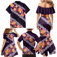 Purple Polynesia Family Matching Mermaid Dress and Hawaiian Shirt Plumeria With Hibiscus Pattern Tropical Vibes LT14 - Polynesian Pride