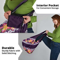 Purple Polynesia Grocery Bag Plumeria With Hibiscus Pattern Tropical Vibes