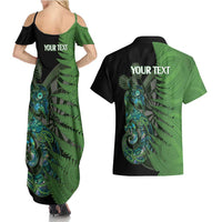 Personalised New Zealand Darts Couples Matching Summer Maxi Dress and Hawaiian Shirt Aotearoa Maori Fern Mix Manaia Tattoo LT14 - Polynesian Pride