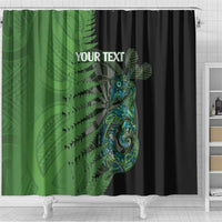 Personalised New Zealand Darts Shower Curtain Aotearoa Maori Fern Mix Manaia Tattoo