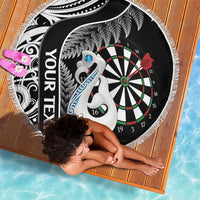 Personalised New Zealand Darts Beach Blanket Aotearoa Fern Mix Paua Shell Manaia - Black