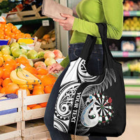 Personalised New Zealand Darts Grocery Bag Aotearoa Fern Mix Paua Shell Manaia - Black
