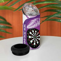 Personalised New Zealand Darts 4 in 1 Can Cooler Tumbler Aotearoa Fern Mix Paua Shell Manaia - Purple