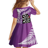 Personalised New Zealand Darts Family Matching Off The Shoulder Long Sleeve Dress and Hawaiian Shirt Aotearoa Fern Mix Paua Shell Manaia - Purple