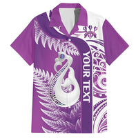 Personalised New Zealand Darts Family Matching Off The Shoulder Long Sleeve Dress and Hawaiian Shirt Aotearoa Fern Mix Paua Shell Manaia - Purple