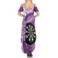 Personalised New Zealand Darts Family Matching Summer Maxi Dress and Hawaiian Shirt Aotearoa Fern Mix Paua Shell Manaia - Purple