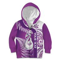 Personalised New Zealand Darts Kid Hoodie Aotearoa Fern Mix Paua Shell Manaia - Purple