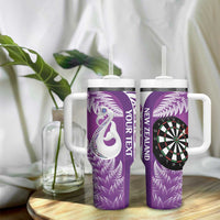 Personalised New Zealand Darts Tumbler With Handle Aotearoa Fern Mix Paua Shell Manaia - Purple