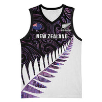 New Zealand Silver Fern Rugby Custom Basketball Jersey Go All Black Purple Maori Paua Shell - Polynesian Pride