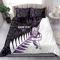 New Zealand Silver Fern Rugby Custom Bedding Set Go All Black Purple Maori Paua Shell - Polynesian Pride
