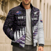 New Zealand Silver Fern Rugby Custom Bomber Puffer Jacket Go All Black Purple Maori Paua Shell - Polynesian Pride