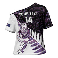 New Zealand Silver Fern Rugby Custom Cross Shoulder Shirt Go All Black Purple Maori Paua Shell - Polynesian Pride