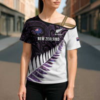 New Zealand Silver Fern Rugby Custom Cross Shoulder Shirt Go All Black Purple Maori Paua Shell - Polynesian Pride