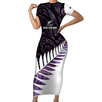 New Zealand Silver Fern Rugby Custom Family Matching Short Sleeve Bodycon Dress and Hawaiian Shirt Go All Black Purple Maori Paua Shell - Polynesian Pride