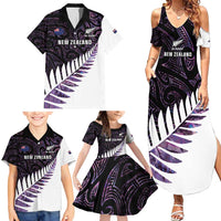 New Zealand Silver Fern Rugby Custom Family Matching Summer Maxi Dress and Hawaiian Shirt Go All Black Purple Maori Paua Shell - Polynesian Pride