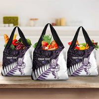 New Zealand Silver Fern Rugby Custom Grocery Bag Go All Black Purple Maori Paua Shell - Polynesian Pride