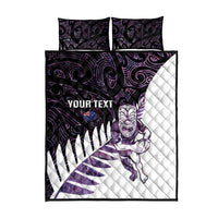 New Zealand Silver Fern Rugby Custom Quilt Bed Set Go All Black Purple Maori Paua Shell - Polynesian Pride
