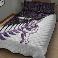 New Zealand Silver Fern Rugby Custom Quilt Bed Set Go All Black Purple Maori Paua Shell - Polynesian Pride