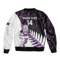 New Zealand Silver Fern Rugby Custom Sleeve Zip Bomber Jacket Go All Black Purple Maori Paua Shell - Polynesian Pride