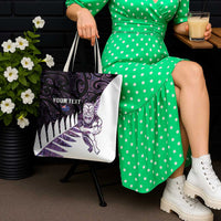 New Zealand Silver Fern Rugby Custom Tote Bag Go All Black Purple Maori Paua Shell - Polynesian Pride