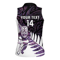New Zealand Silver Fern Rugby Custom Women Sleeveless Polo Shirt Go All Black Purple Maori Paua Shell - Polynesian Pride