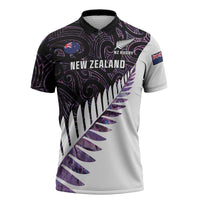 New Zealand Silver Fern Rugby Custom Zipper Polo Shirt Go All Black Purple Maori Paua Shell LT14 Purple - Polynesian Pride