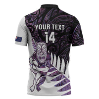 New Zealand Silver Fern Rugby Custom Zipper Polo Shirt Go All Black Purple Maori Paua Shell - Polynesian Pride
