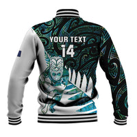 New Zealand Silver Fern Rugby Custom Baseball Jacket Go All Black Turquoise Maori Paua Shell - Polynesian Pride