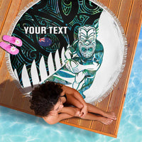 New Zealand Silver Fern Rugby Custom Beach Blanket Go All Black Turquoise Maori Paua Shell - Polynesian Pride