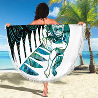 New Zealand Silver Fern Rugby Custom Beach Blanket Go All Black Turquoise Maori Paua Shell - Polynesian Pride